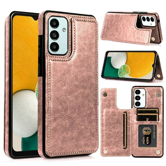 For Samsung Galaxy S22 Ultra PU Leather with [Two Magnetic Clasp] [Credit Card Slot] Stand Durable Back Wallet Flip Pouch Cover ,Xpm Phone Case [ Rose Gold ]