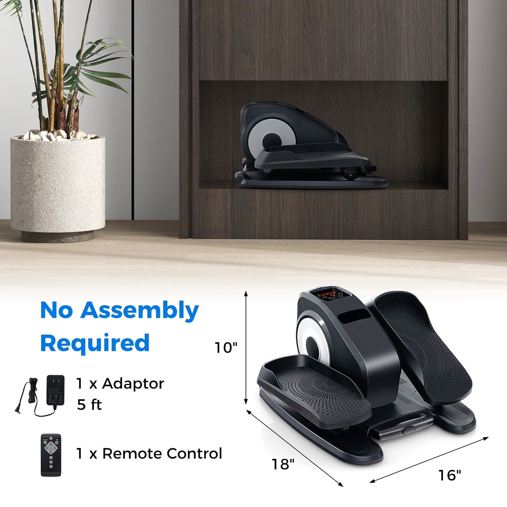 Gymax Under Desk Elliptical Machine w/ Display Monitor Remote Control for Home Office Black