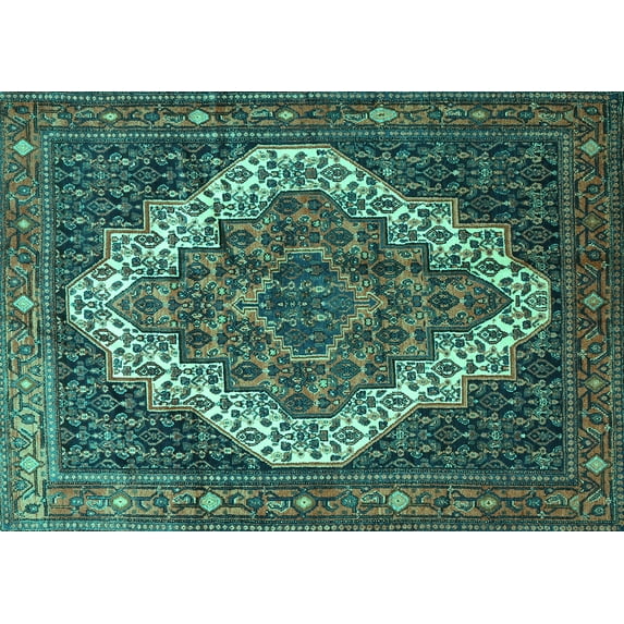 Ahgly Company Machine Washable Indoor Rectangle Persian Turquoise Blue Traditional Area Rugs, 5' x 7'