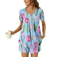 thumbnail image 4 of Xixinqiwan Women's Short Pajama Set,Womens Short Sleeve Lounge Set Crew Neck Tunic Blouse and Shorts Casual Loose Pj Sets Sleepwear with Pockets, 4 of 6