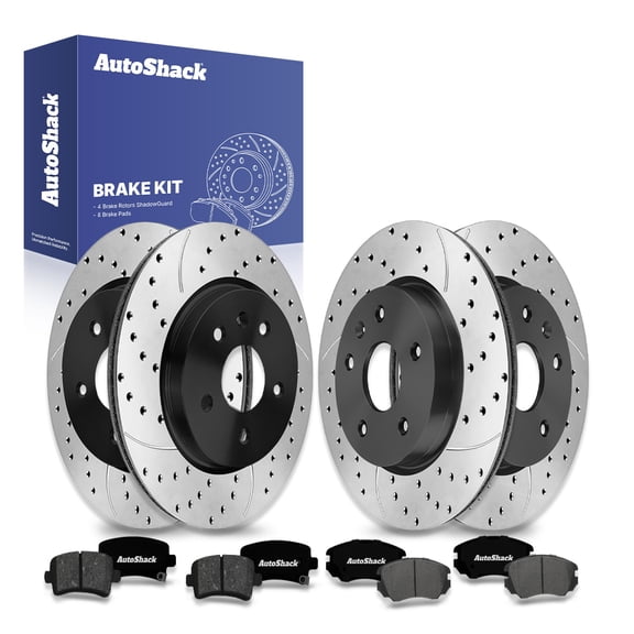 AutoShack Front Vented & Rear Vented Drilled & Slotted E-Coated Brake Rotors   Premium Ceramic Pads 12-PC Brake Kit Replacement for 2013-2015 Chevrolet Malibu 2014-2020 Chevrolet Impala ShadowGuard