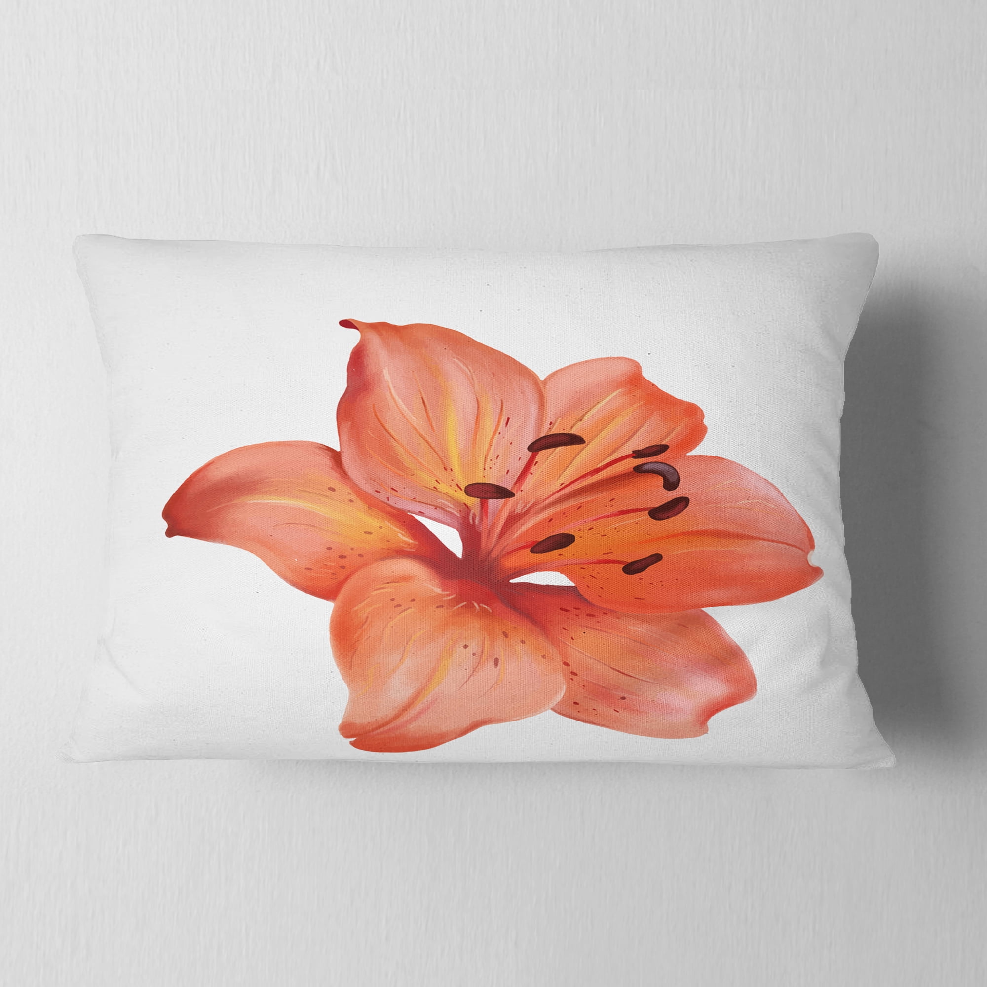 Designart Beautiful Red Lily Watercolor Sketch - Flower Throw Pillow - 12x20