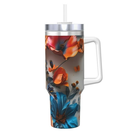 

Cauagu 3D Butterfly Print Stainless Steel Vacuum Insulated Tumbler 40oz Water Bottle with Handle & Flip Straw Reusable Travel Coffee Mug for Women & Men