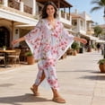 thumbnail image 4 of Xixirimido Pink Vibrant Cherry Blossom Print Womens Kaftan Dresses Long Caftans Plus Size Batwing Sleeve Swimsuit Coverup V Neck Summer Beach Dress, 4 of 7