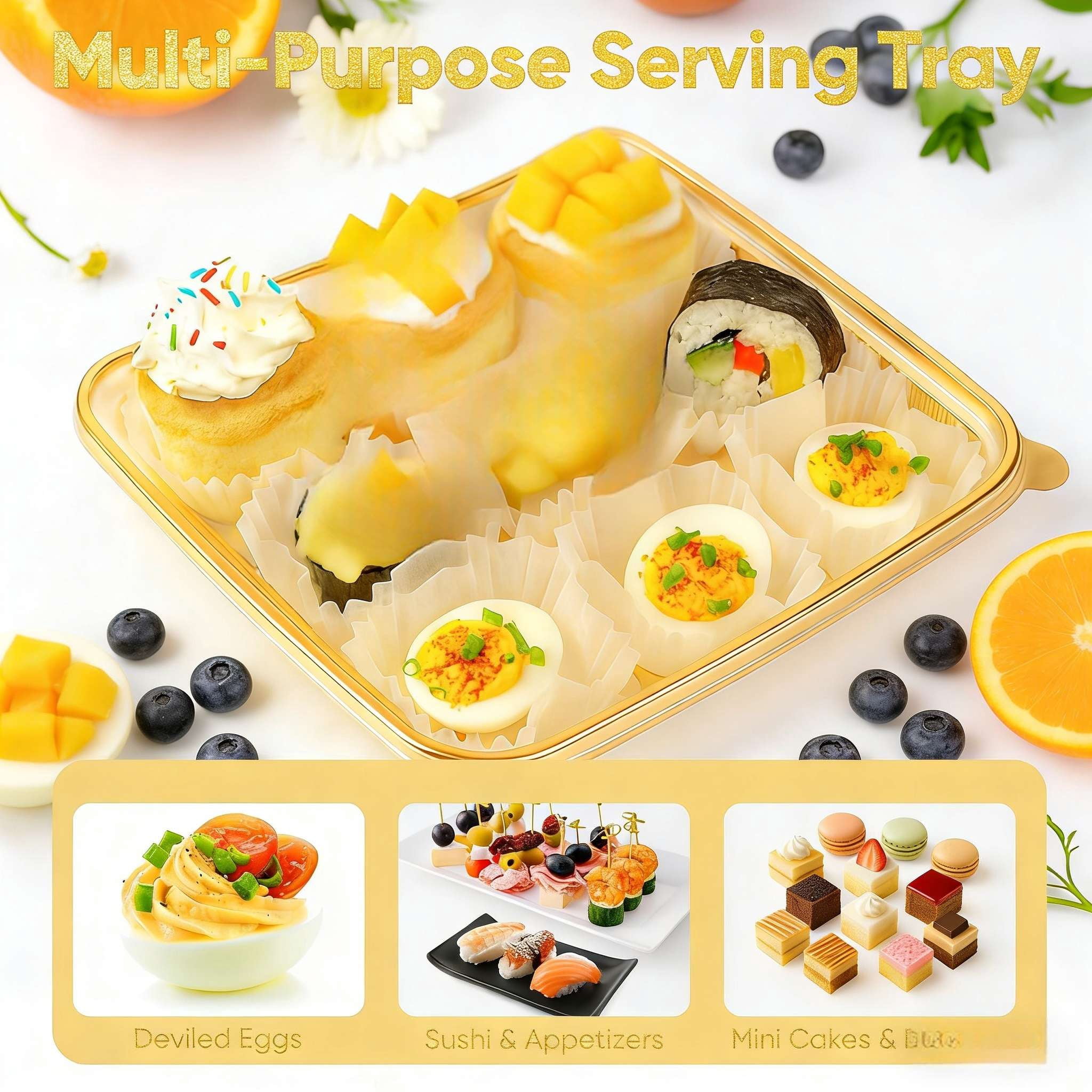 54 Eggs Clear Deviled Egg Tray with Lid, Plastic Party Serving Tray with Greaseproof Paper for Deviled Eggs, Sushi & Desserts