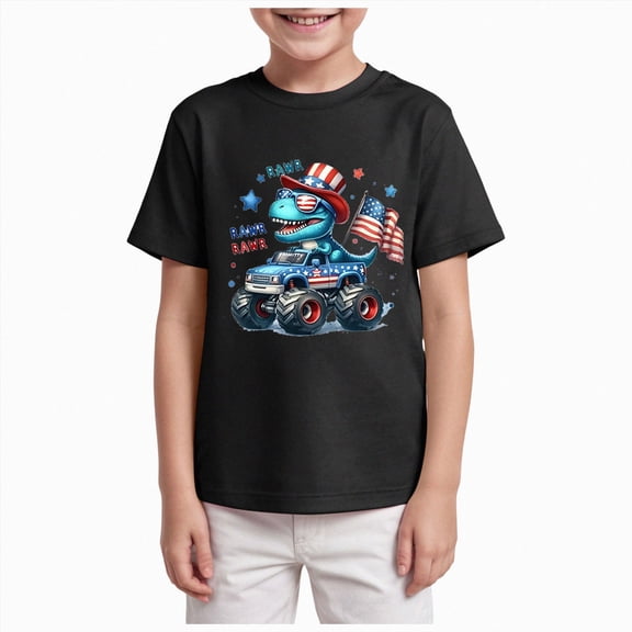 felwors Monster Truck Dinosaur T-Rex USA Boys Kids T-Shirt(Black,13-14 Years)