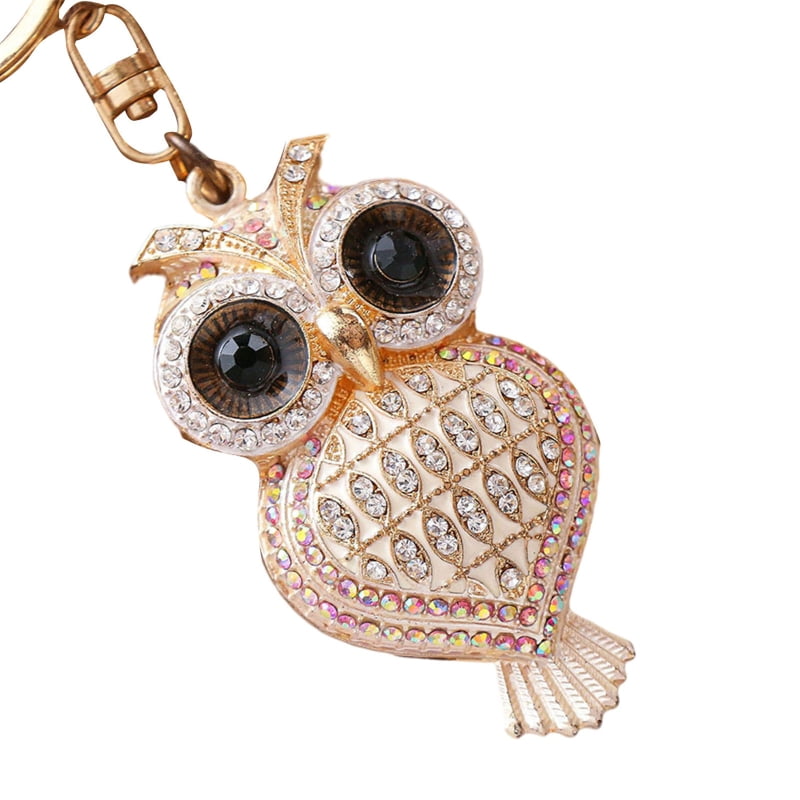 Fashion Cute Rhinestone Owl Pendent Charms Keyring Key Ring Animal Lovers 