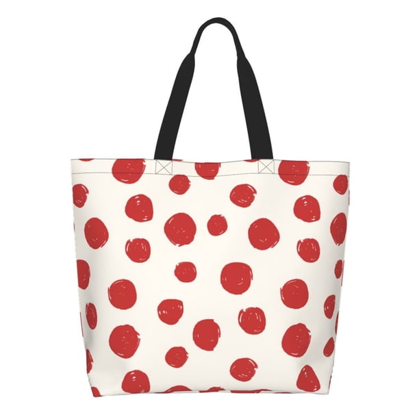 Fotbe Abstract Red Polka Dot Bolsa Tote Estética de Lona con Estampado para Mujer - Bolsa Reutilizable de Hombro Casual para Vacaciones, Compras, Trabajo y Gimnasio