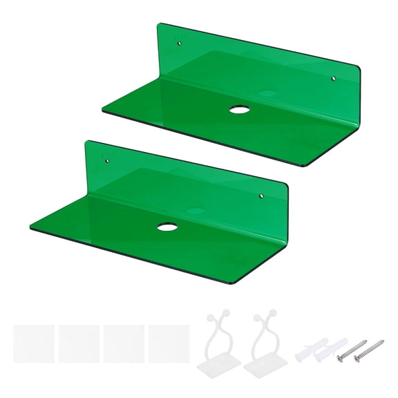 2 Pack Acrylic Shelves for Wall, 9 Inch Emerald Floating Shelves Wall Mount