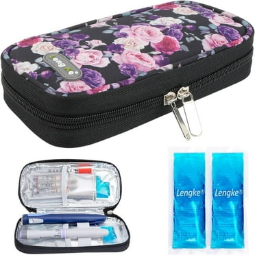 SUNMON Insulin Cooler Travel Case - Diabetic Insulated Organizer Portable Cooling Bag for Insulin Pen and Medication Diabetic Supplies with 2 TSA Approved Ice Pack (Purple Pink Rose)
