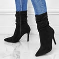 thumbnail image 5 of Mepaouo Womens Winter Slouchy High Heel Boots Stiletto Fold over Pull on Fall Winter Mid Calf Boots(Black,6), 5 of 8