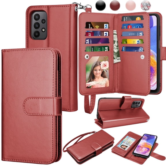 Galaxy A23 5G Case,for Samsung Galaxy A23 4G Wallet Phone Case,Takfox PU Leather Magnetic Detachable Card Holders Shockproof Kickstand Protective [Flip Folio Cover] for Samsung Galaxy A23 -Wine