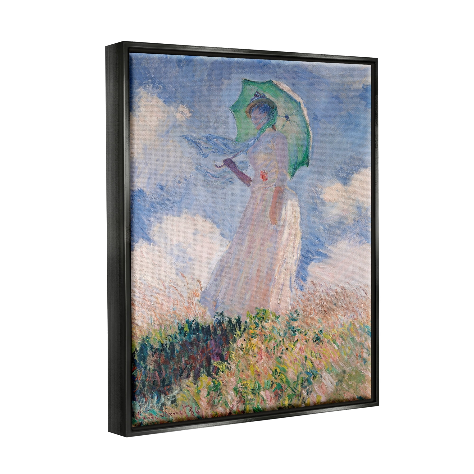 Stupell Industries Woman With Parasol Monet Classic Painting Jet Black Framed Floating Canvas Wall Art, 24x30, by Claude Monet