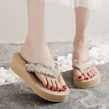 

Alueeu Women Flip Flops Fashion Women Beach Breathable Sandals Home Slipper Flip-Flops Wedges Shoes