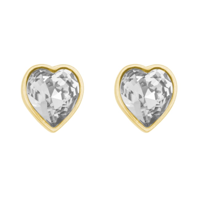 Arete para Mujer con Cristal Fino Swarovski en Forma de Corazon– Bañado en Oro 14k– Arete Elegante y Brillante, Aretes de Mujer de Moda– Joyería para Mujer de Moda– Regalo especial Ortiz Espinosa Temporada