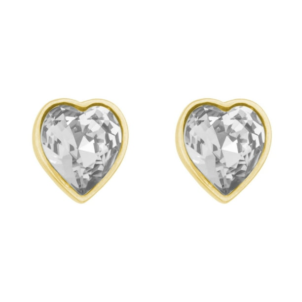 Arete para Mujer con Cristal Fino Swarovski en Forma de Corazon– Bañado en Oro 14k– Arete Elegante y Brillante, Aretes de Mujer de Moda– Joyería para Mujer de Moda– Regalo especial Ortiz Espinosa Temporada