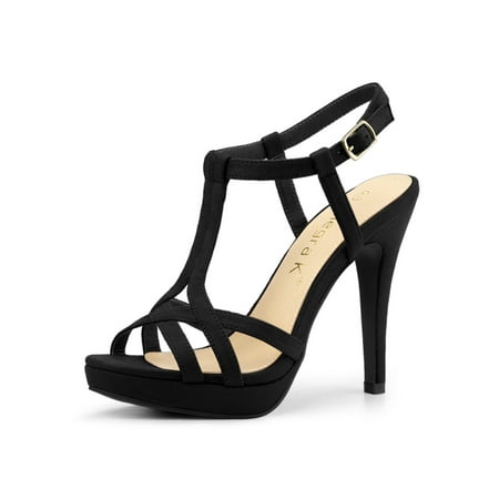 Patent Platform Slingback - Women's T Strap Slingback Platform Heel Sandals Black (Size 10)