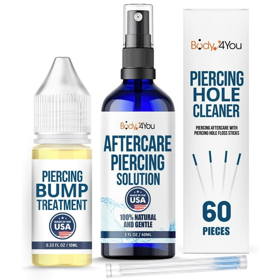 BodyJ4You Piercing Aftercare Spray Keloid Bump Removal Piercing Hole Cleaner - Earring Hole Cleaner Piercing Floss Ear Hole Cleaner - Natural Saline Wound Wash - Pierced Ears Nose Cleaning Kit