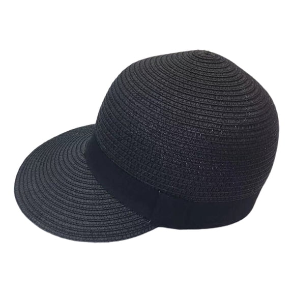 harmtty Foldable Sunscreen Breathable Straw Hat Front Wide Brim Women Beach Hat Fashion Accessory,Black
