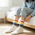 thumbnail image 3 of Unisex Rainbow Striped Crew Socks Soft Breathable Mid Calf Socks Colorful Ribbed Cuff Fashion Casual Socks for Men Women Daily Street Holiday Outfit,1 Pair, 3 of 4