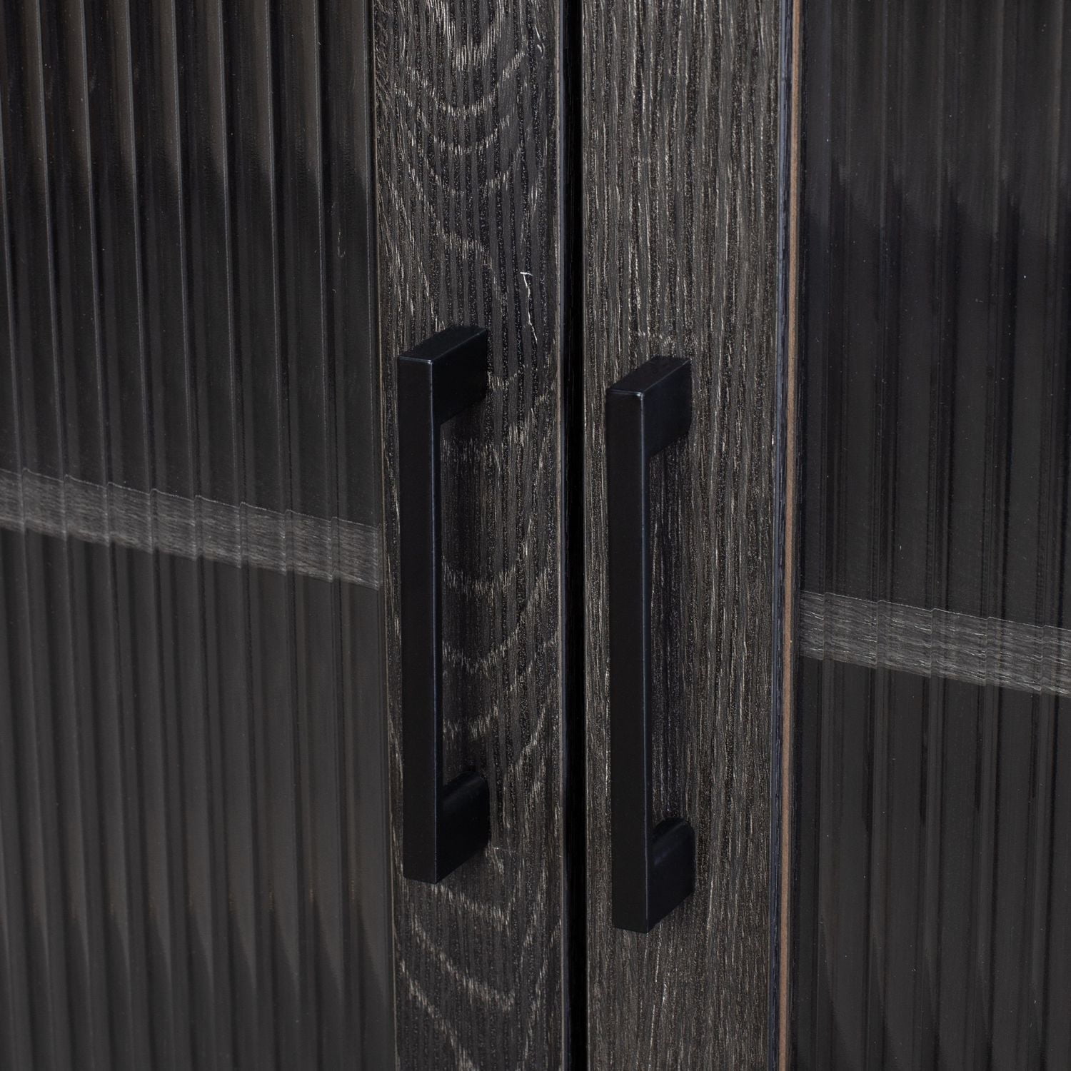 CorLiving Ethan Engineered Wood Compact Sideboard with 2 Glass Fluted Doors and 2 Shelves, Dark Grey