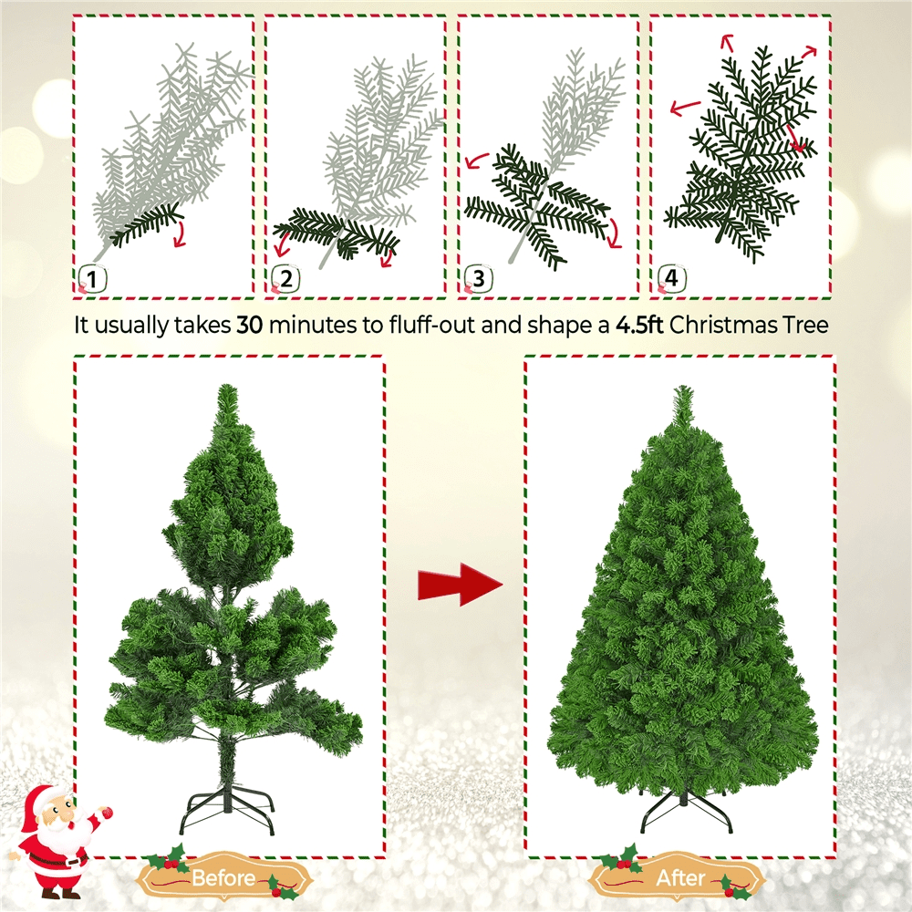 Alden Design 4.5 FT Pre-lit Snow Flocked Christmas Tree with 100 Lights, Pure Green