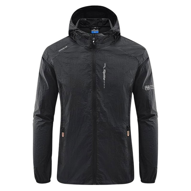 TIMIFIS Mens Jacket Waterproof with Hooded Hiking Coat Lightweight Windbreaker Zip Jacket Sun Protection Work Coat Windbreaker for Hiking Travel-BlackFall