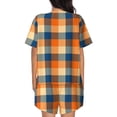 thumbnail image 6 of Balery Warm Orange Plaid Pattern Womens Pajama Sets 2 Piece Soft Short Sleeve Top and Shorts Sleepwear Round Neck Pjs Lounge Set with Pockets-Medium, 6 of 7