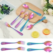 Jetcloudlive 10 Pieces Kids Silverware Set, Stainless Steel Toddler Utensils, Rainbow Kids Cutlery Set, Kids Forks and Spoons Includes 5 Forks, 5 Spoons