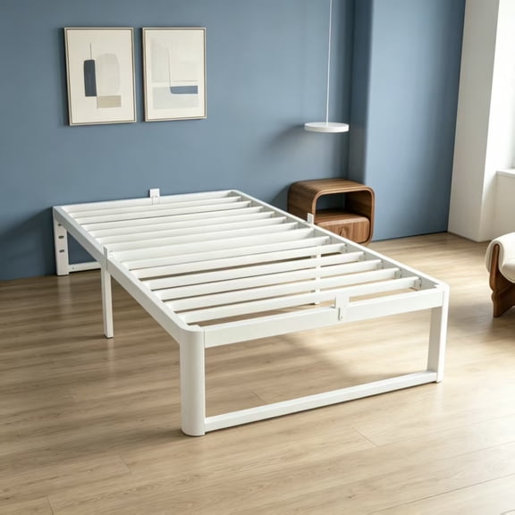 Twin Size Metal Platform Bed Frame 12 in, No Box Spring Needed, White