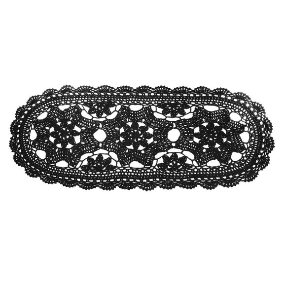 Uxcell Crochet Doilies, 22" x 10" Handmade Crochet Table Placemats Oval Lace Doilies 3 Flowers Pattern Cotton Coaster for Wedding Party Decoration, Black