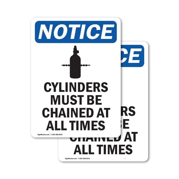 (2 Pack) Cylinders Must Be Chained Sign