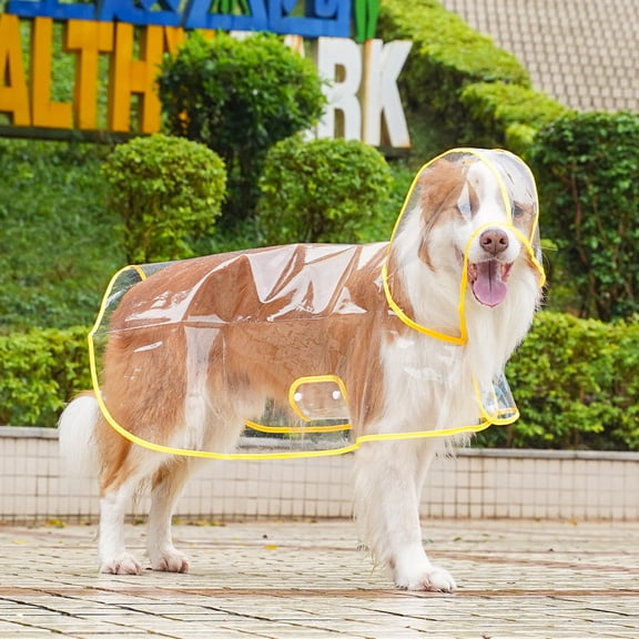 Transparent Dog Rain Poncho for Small Medium Large Dogs - Thick Waterproof Raincoat with Hidden Leash Hole & Adjustable Snaps, Windproof Hooded Cape for Bichon Poodle(XL,Yellow)