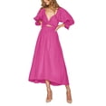 thumbnail image 2 of ZAXARRA Robe Midi d'Été pour Femmes Couleur Unie Col Carré Manches Lanterne Taille Haute Robe Décontractée Robe de Plage Vacances, 2 of 5