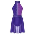 thumbnail image 3 of Sxiwei Women Asymmetrical Chiffon Lyrical Dance Dress Shiny Sequins Mock Neck Contemporary Modern Purple L, 3 of 6