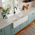 thumbnail image 5 of CoSoTower Fireclay 33" L X 20" W Double Basin Farmhouse Kitchen Sink With Grid And Strainer, 5 of 6