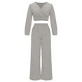 thumbnail image 6 of UAMVSH Women 2 Piece Outfits Long Sleeve Lounge Set Dressy Casual V Neck Crop Tops Wide Leg Pants Matching Set for Work Office, 6 of 6