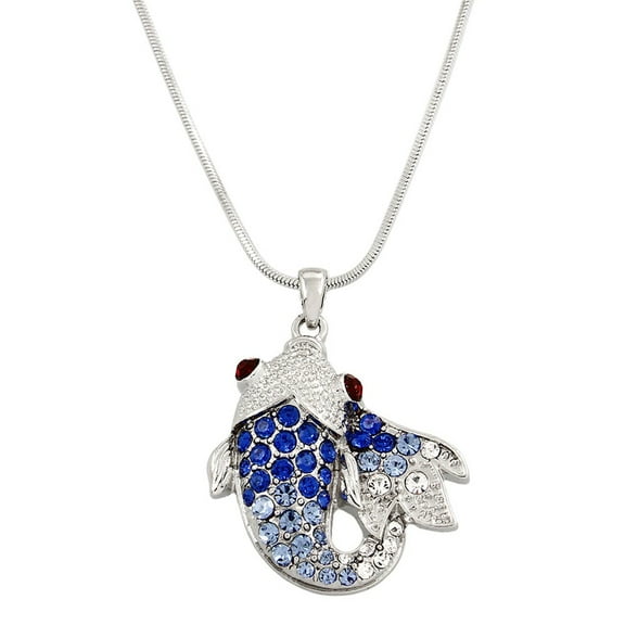 Carp Fish Pendant Necklace Rhinestone Crystal Rhodium High Polished J0112-SA