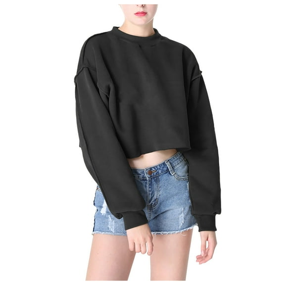 Women's Hoodless Sweatshirt Women Fashion Half Zipper Slim Top Round Neck Long Sleeve Loose Short Top for Casual Wear