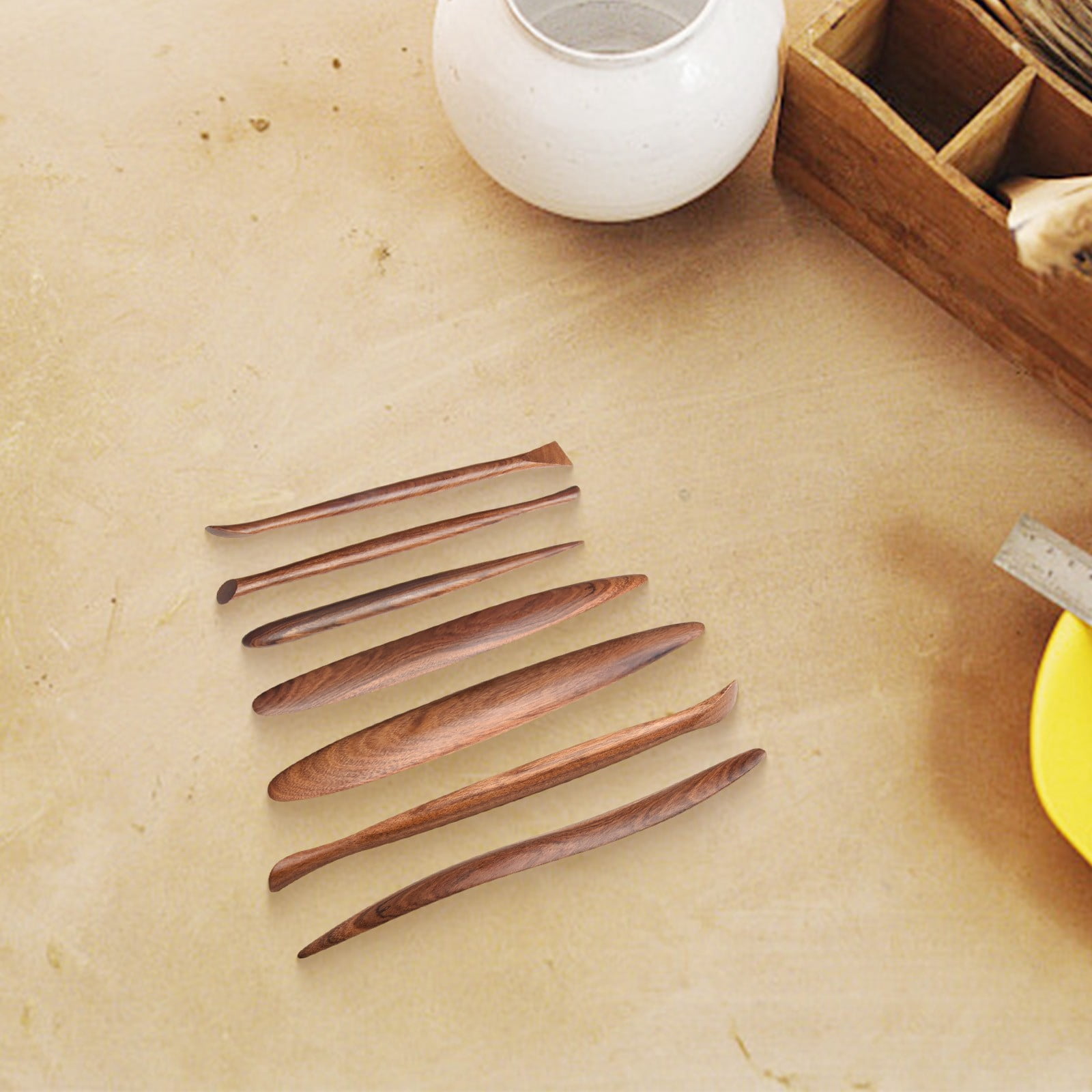 7pcs Mahogany Clay Polymer Modeling DIY Sculpture Accessories Sculpting Smoothing Carving Soft Pottery Ceramic Tools