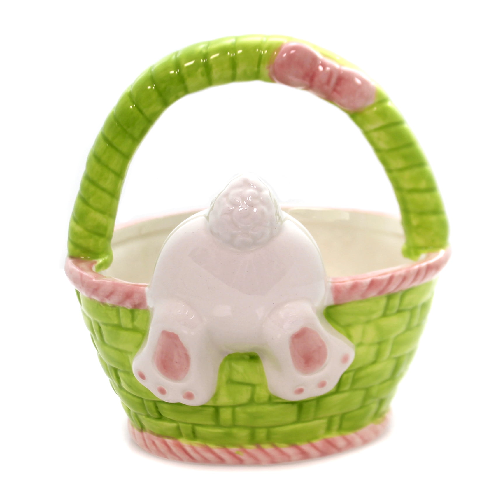 Tabletop BUNNY BASKET CANDY DISH Ceramic Easter Rabbit