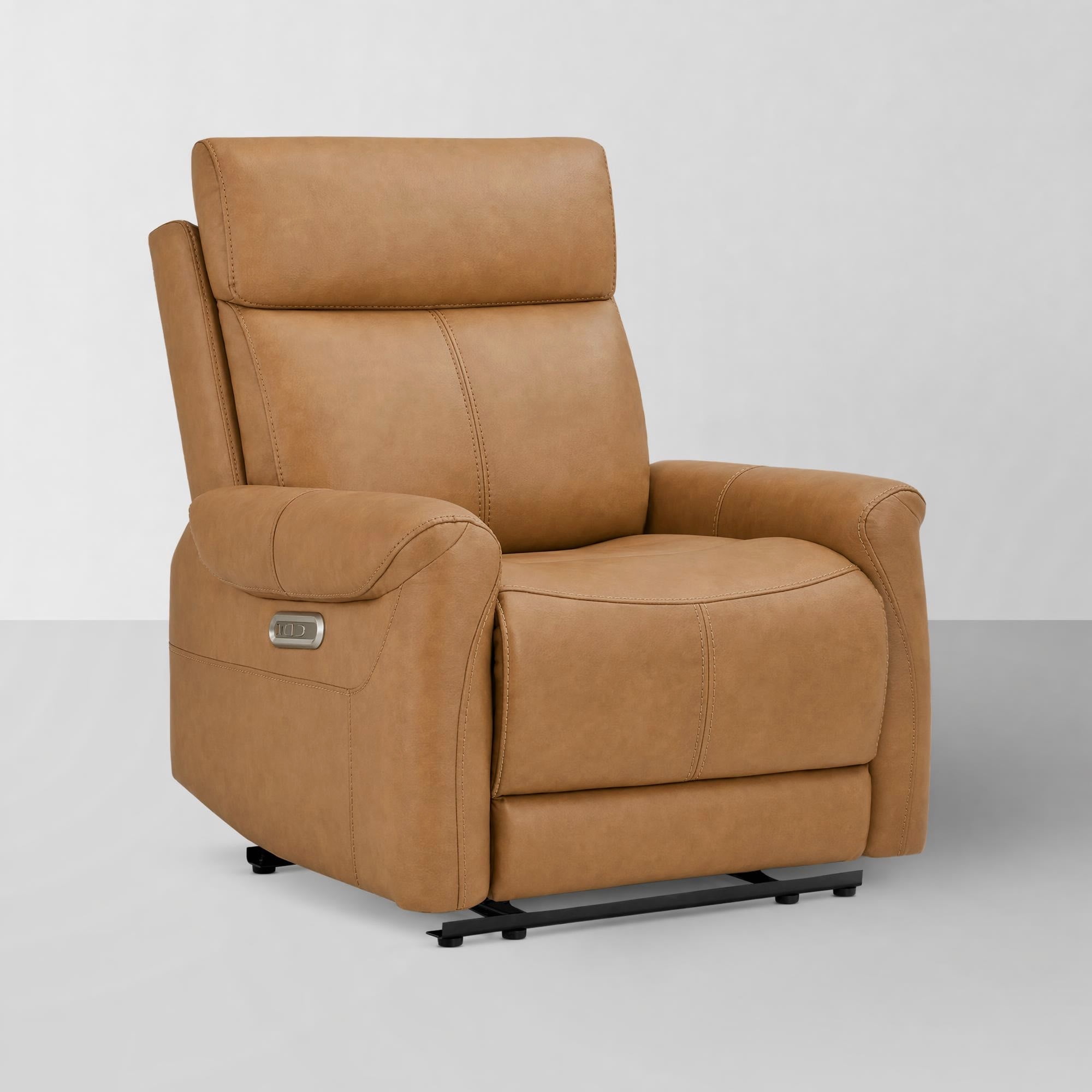 Spruce & Spring Power Recliner Chair, Wall Hugger Reclining Chair for Living Room, Bedroom, Faux Leather, Saddle Brown