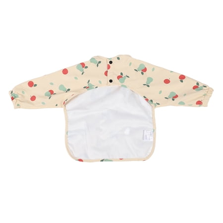 BIMZUC Waterproof Sleeved Bib Mess Proof Full Long Sleeve Soft PU for 6-12 Months Toddler Baby, Fruit Printing S Apple Pear Pattern, 9.45 inches / 24 cm