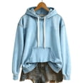 thumbnail image 2 of QATAINLAV Women's Denim Drawstring Hooded Sweatshirts Casual Long Sleeve Pullover Tops Loose Streetwear with Pocket Light Blue XL, 2 of 6