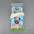 thumbnail image 2 of Ambesonne Pug Bedding Set 4 Pcs, Puppy on the Field Flowers, Queen, Sky Blue Multicolor, 2 of 3