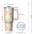 thumbnail image 3 of Retro Floral 40 oz Tumbler with Handle and Straw, Pink Vintage Flower Insulated Coffee Mug, Stainless Steel Travel Cup for Women, 3 of 5
