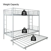 Enyopro Bunkbed with Roll Out Trundle Bed Frame, Metal Bunk Bed can be Divided into Two Twin Beds, Trundle Twin Bunk Bed with Ladders and Guardrails for Guest Room, Space Saving Bedroom Furniture