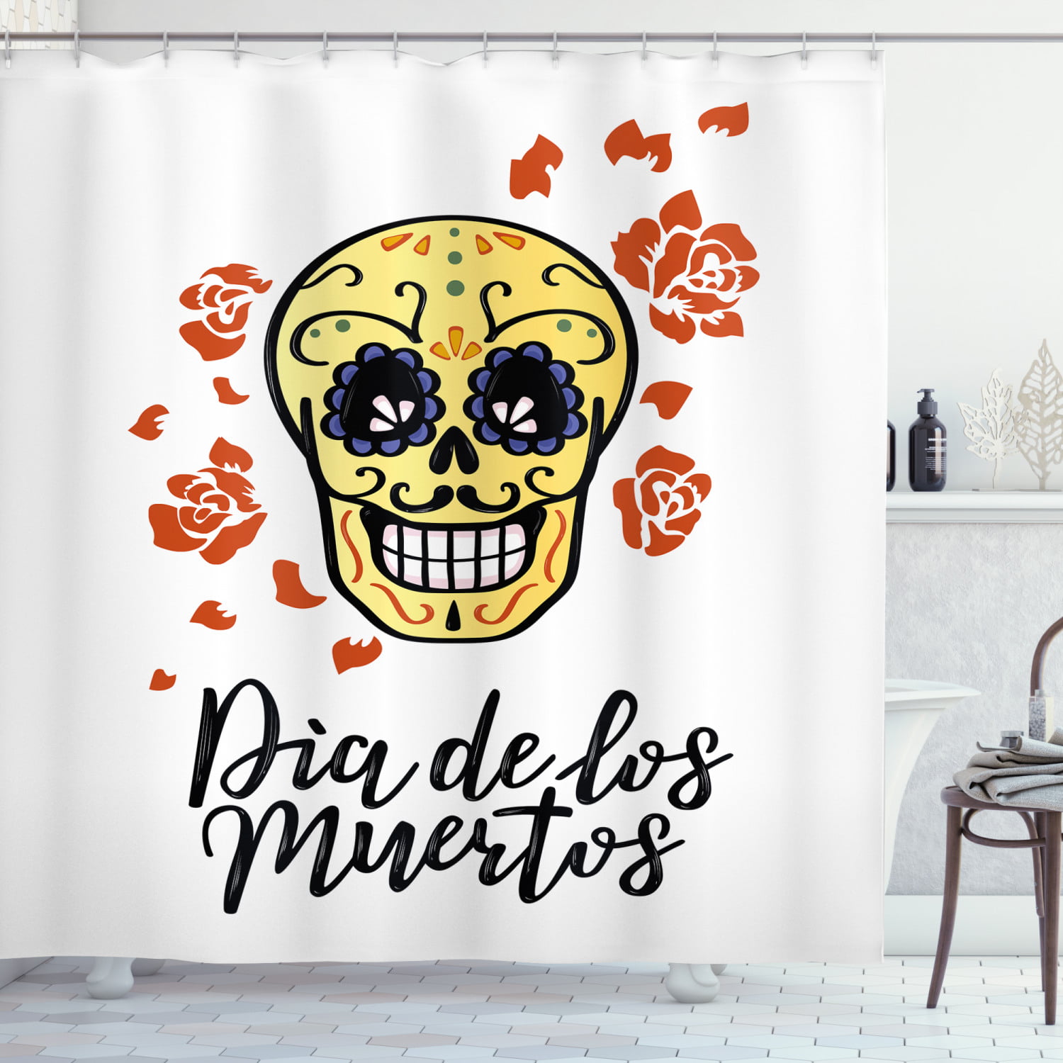 Skull Wedding Day of the Dead Shower Curtain Waterproof Fabric & Hooks Bathroom 