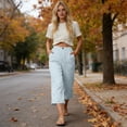 thumbnail image 6 of Cropped Pants Womens Petite Linen Pant 2026 Lightweight Elastic Waist Wide Leg Mid Calf Length Summer Beach Dress Capris Blue L, 6 of 6