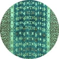 thumbnail image 1 of Ahgly Company Machine Washable Indoor Round Abstract Turquoise Blue Modern Area Rugs, 4' Round, 1 of 4